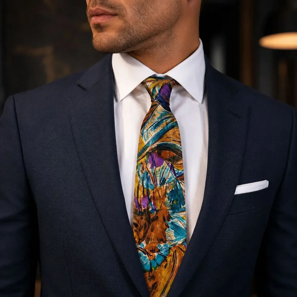 Fratelli 100% Silk Tie Mens One Size Multicolor Abstract Print Hand Made Italy